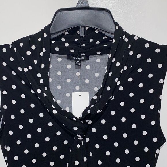 Premise Women's Black White Polka Dot Tie Front Sleeveless Blouse Size XS NWT - Picture 4 of 8